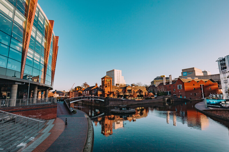 The canals of Birmingham in Brindleyplace